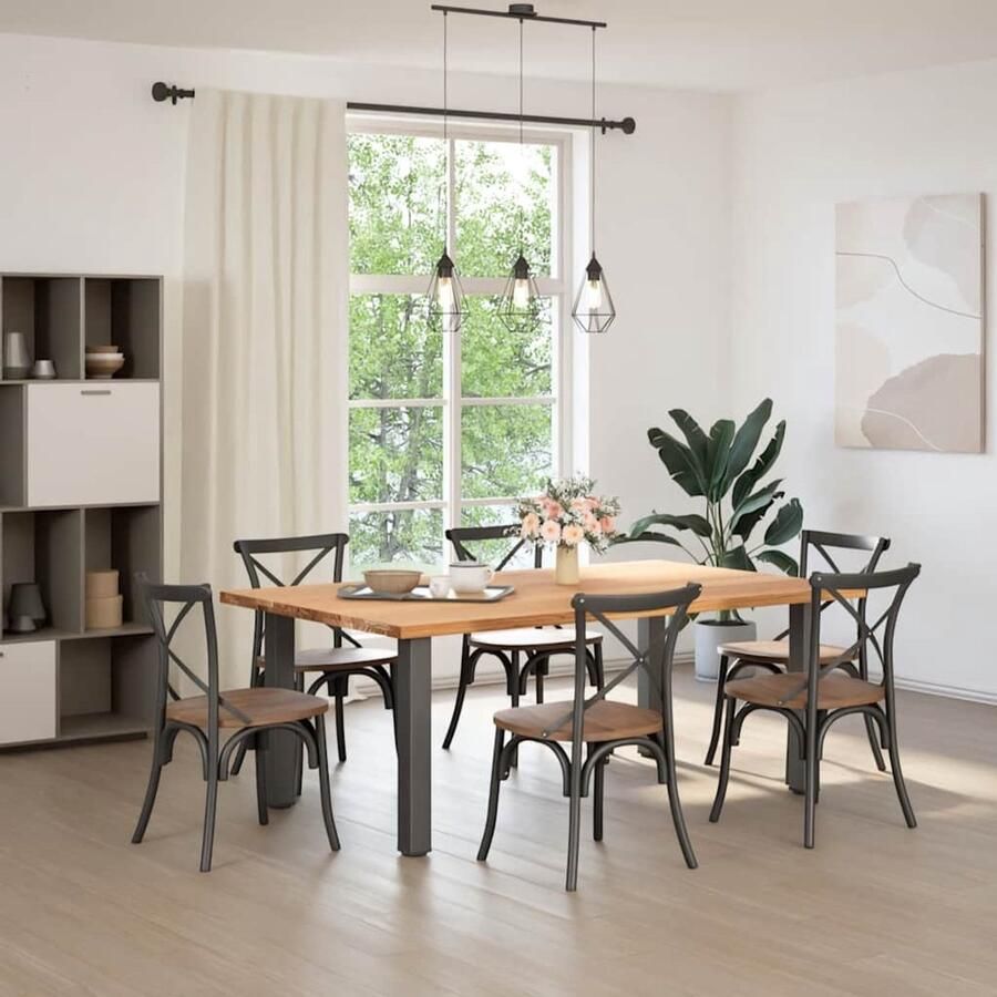 The Living Store Eettafel rechthoekig 200x120x74 cm massief eikenhout lichtbruin Eetkamertafel Eikenhouten Tafel Grote Tafel Solide Tafel Moderne Tafel