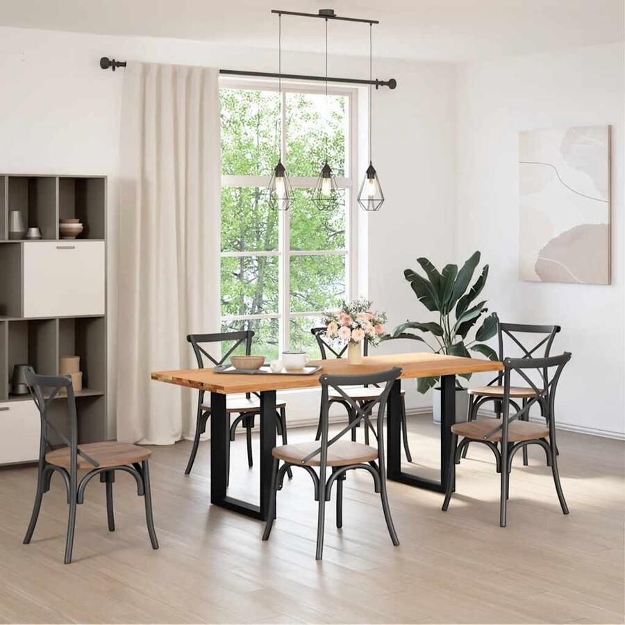 VidaXL Eettafel rechthoekig 200x80x74 cm massief eikenhout lichtbruin Eettafel Eettafels Eetkamertafel Keukentafel