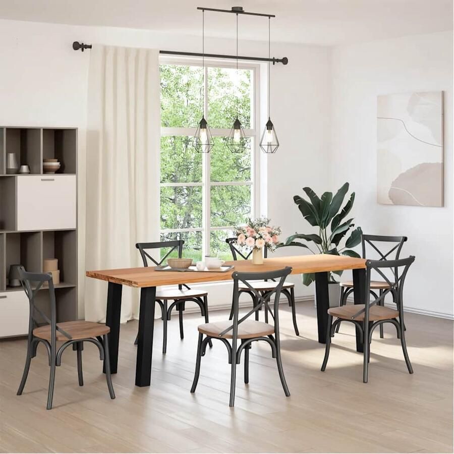 The Living Store Eettafel rechthoekig 240x80x74 cm massief eikenhout lichtbruin Eettafel Houten Tafel Eikentafel Salontafel Diningtable