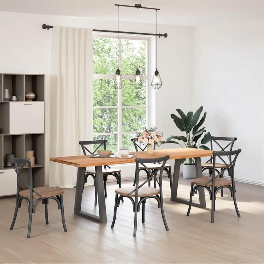 The Living Store Eettafel rechthoekig 240x80x74 cm massief eikenhout lichtbruin Eettafel Houten Eettafel Eikentafel Grote Eettafel Salontafel