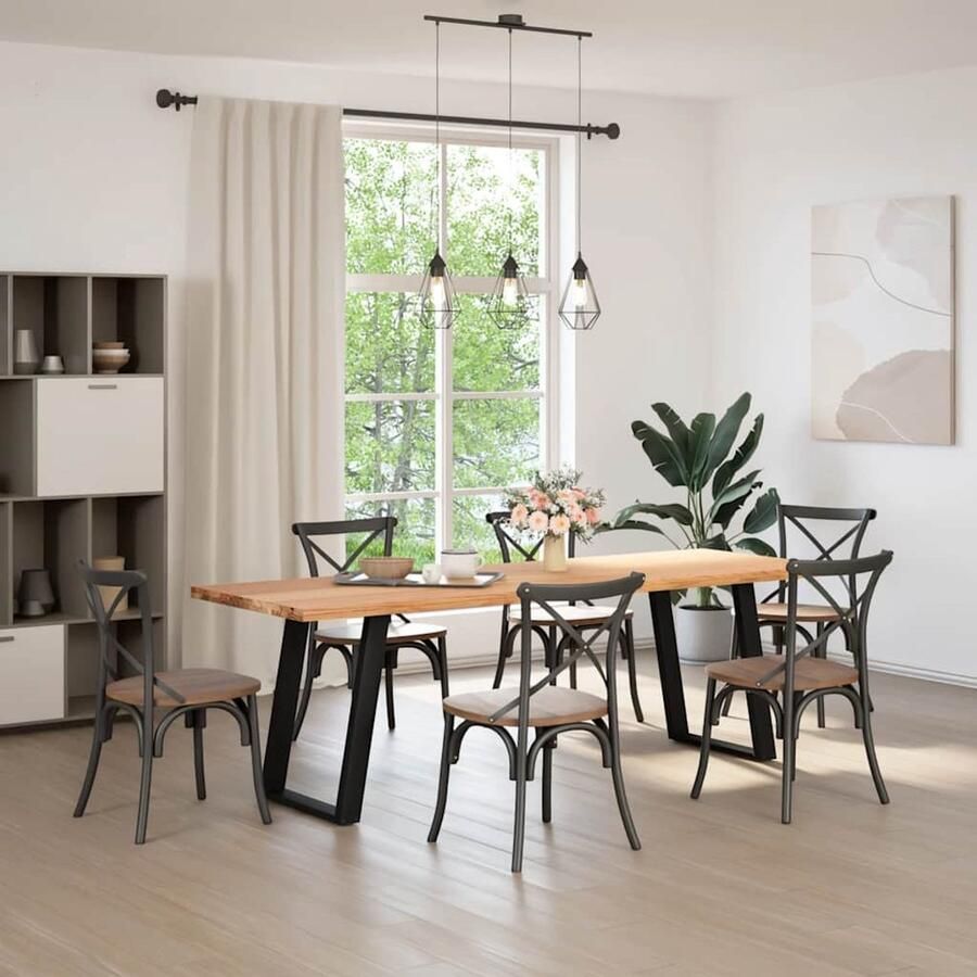 The Living Store Eettafel rechthoekig 240x80x74 cm massief eikenhout lichtbruin Eettafel Salontafel Houten Tafel Eikenhouten Tafel Grote Tafel