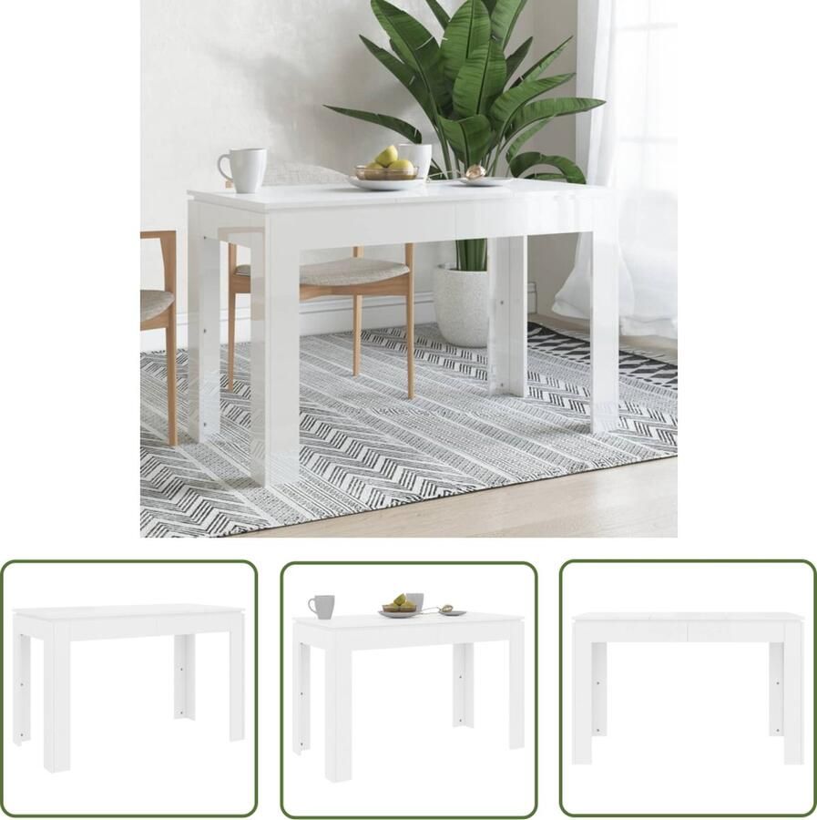 The Living Store Eettafel 120x60x76 cm bewerkt hout hoogglans wit Eetkamertafel Eettafel Houten Tafel Modern Design Wit Meubilair - Foto 3