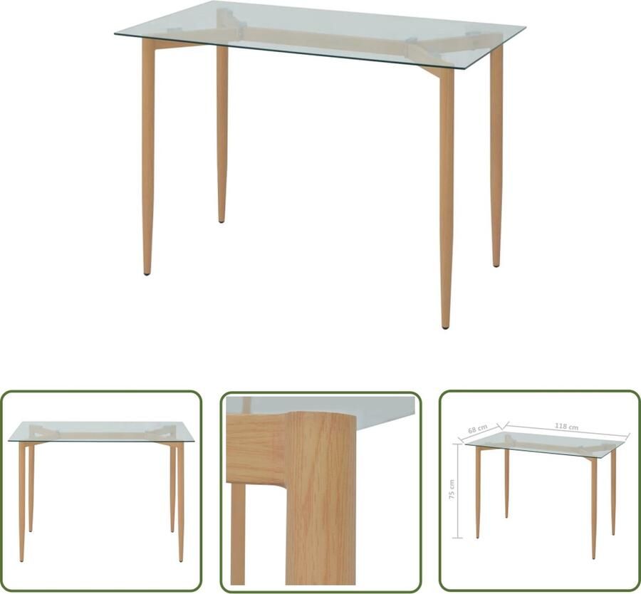 The Living Store Eettafel Tafel met Glazen Tafelblad 118 x 68 x 75 cm - Foto 2