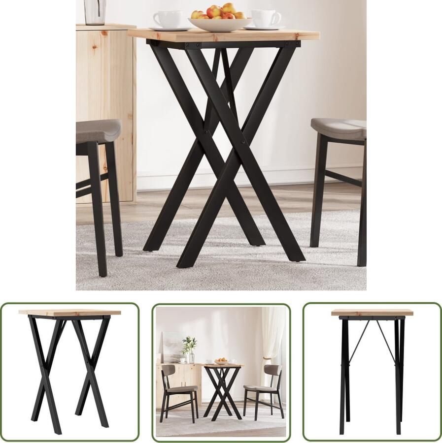 The Living Store Eettafel X-frame 50x50x75 5 cm massief grenenhout en gietijzer Eettafel Grenenhouten Tafel Houten Tafel Keuken Tafel Kleine Eettafel
