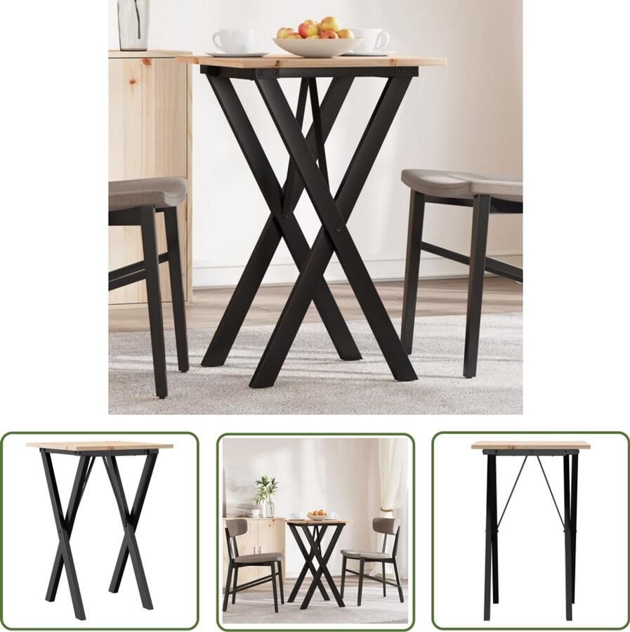 The Living Store Eettafel X-frame 50x50x75 cm massief grenenhout en gietijzer Eetkamertafel Houten Tafel Ronde Tafel Salontafel Tuintafel