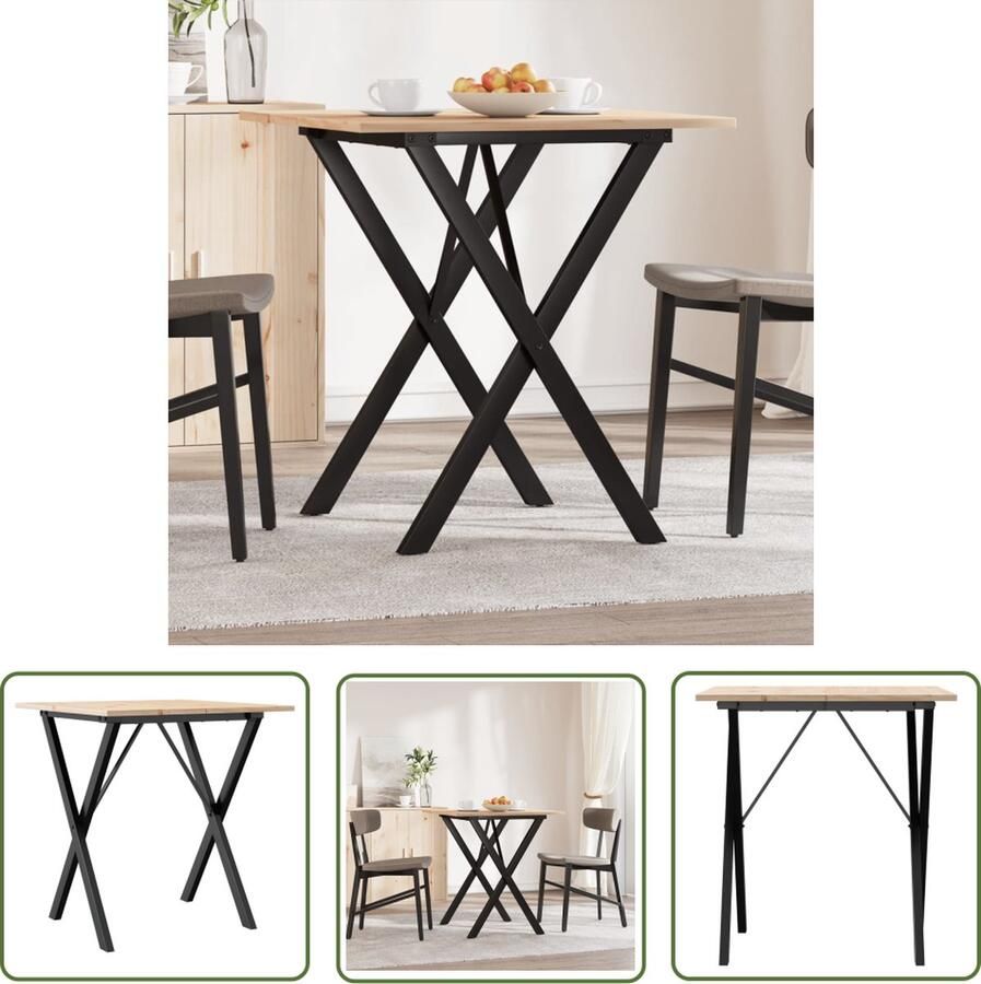 The Living Store Eettafel X-frame 60x60x75 cm massief grenenhout en gietijzer Eetkamertafel Houten Tafel Eettafel Toscane Salontafel Massief Hout