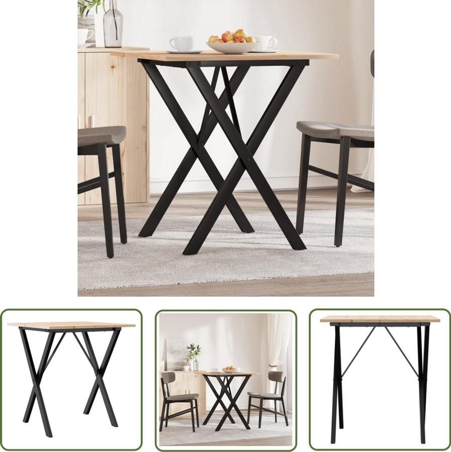 The Living Store Eettafel X-frame 70x70x75 cm massief grenenhout en gietijzer Eetkamertafel Houten Tafel Ronde Tafel Salontafel Tuintafel - Foto 2