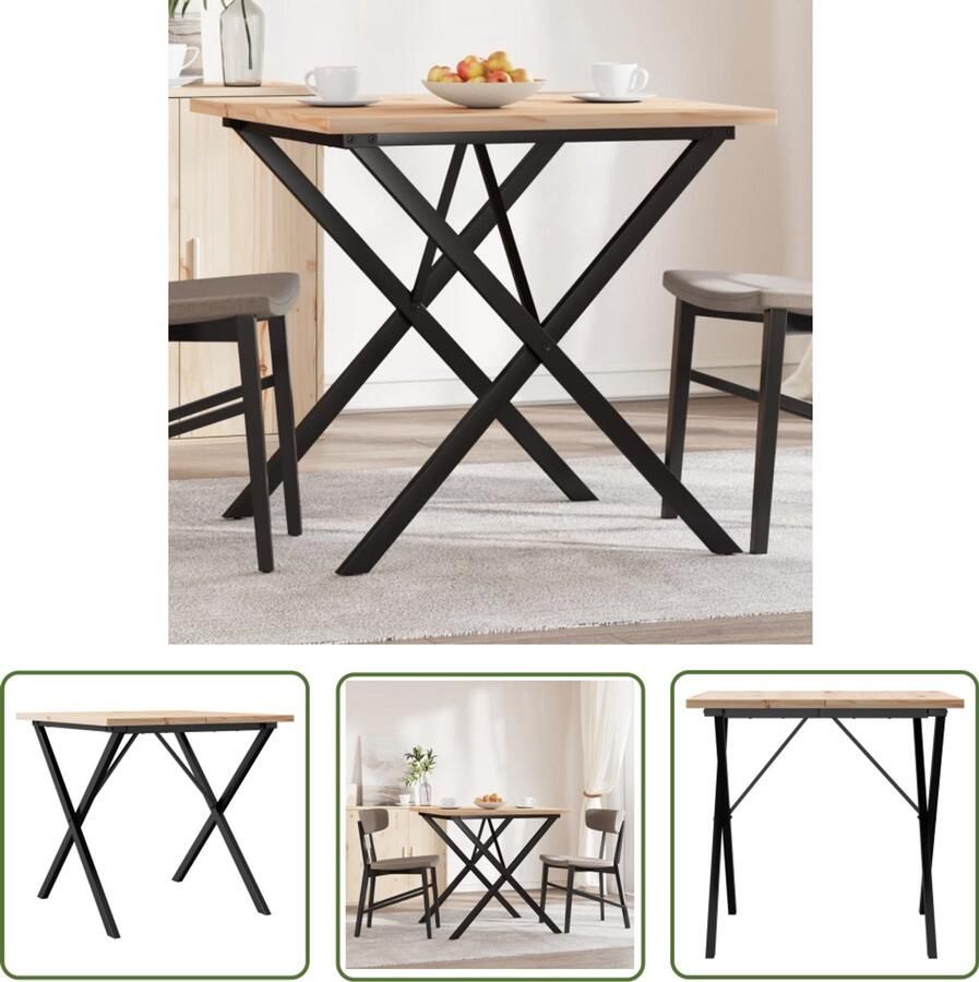The Living Store Eettafel X-frame 80x80x75 5 cm massief grenenhout en gietijzer Eetkamertafel Houten Tafel Ronde Tafel Salontafel Tuintafel