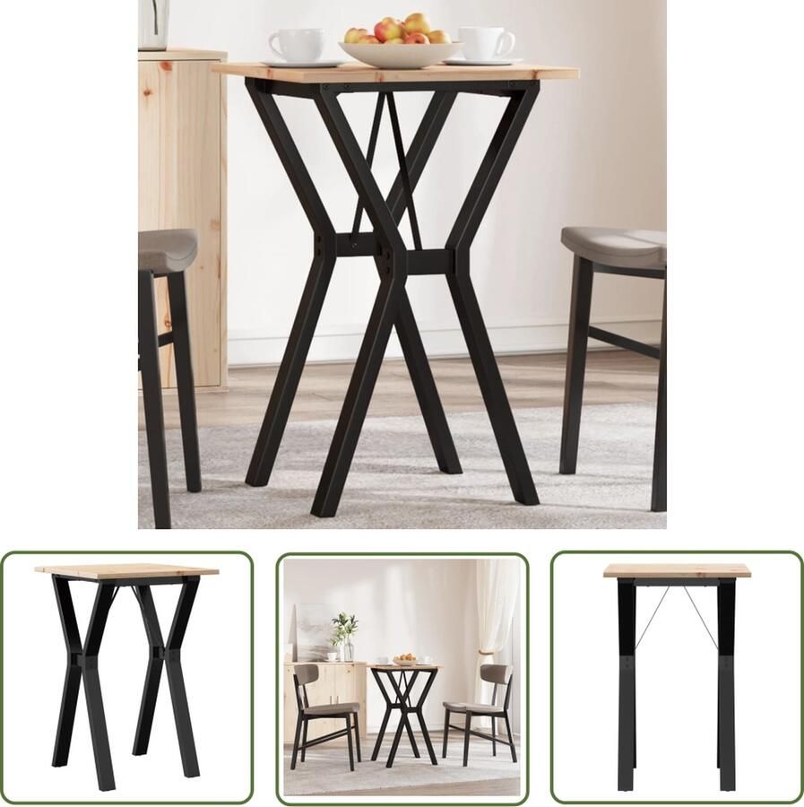 The Living Store Eettafel Y-frame 50x50x75 cm massief grenenhout en gietijzer Eettafel Houten Tafel Grenenhouten Tafel Landelijke Tafel Vintage Tafel