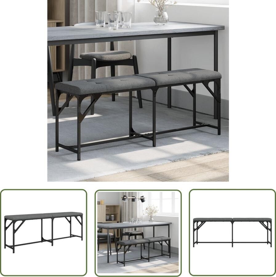 The Living Store Eettafelbankje 124 x 32 x 45 cm Staal met Poedercoating Eettafelbankje Eetkamerbank Keukenbank Donker Grijs Bank Metalen Bank - Foto 2