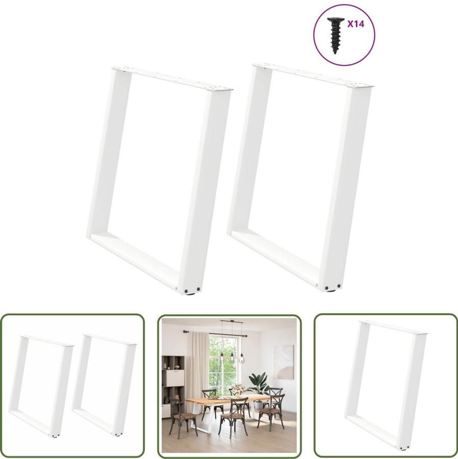 The Living Store Eettafelpoten 2 st U-vormig 100x(72-73) cm staal wit Eetkamerstoel Eetkamerset Salontafel Design Meubels Industriële Stoffering