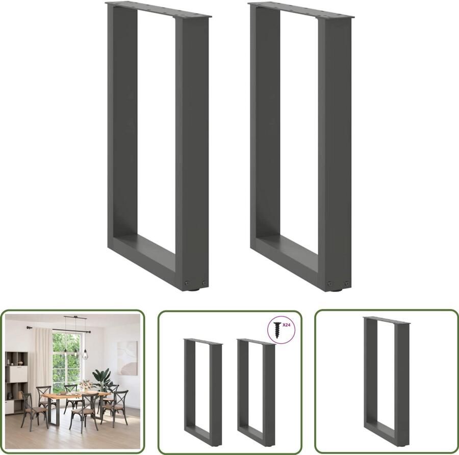 The Living Store Eettafelpoten 2 st U-vormig 50x(72-73) cm staal antraciet Eettafelpoten Eetkamerstoel Tafelvoet Metalen Tafelpoten Industrieel Meubilair