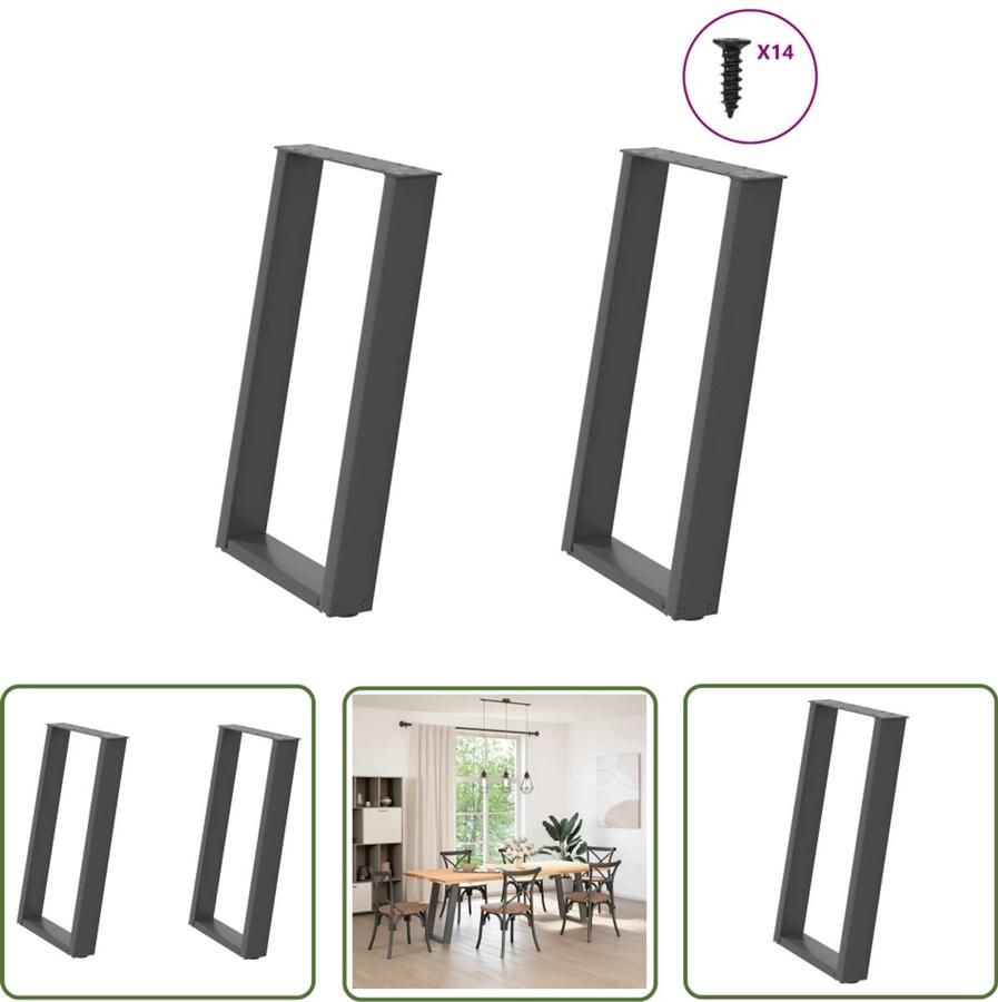 The Living Store Eettafelpoten 2 st U-vormig 60x(72-73) cm staal antraciet Eettafelpoten Tafelpoten Eetkamerstoel Modern Meubilair Industriële Stijl