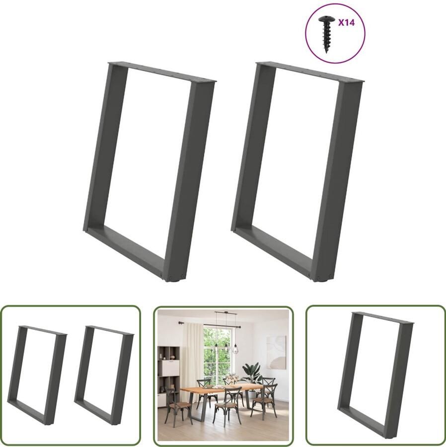 The Living Store Eettafelpoten 2 st U-vormig 80x(72-73) cm staal antraciet Eettafelpoten Tafelpoten Eettafel Onderstel Industriële Tafelpoten Zwarte Tafelpoten