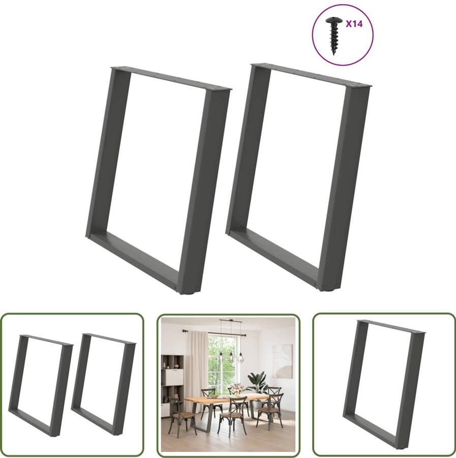 The Living Store Eettafelpoten 2 st U-vormig 90x(72-73) cm staal antraciet Eettafelpoten Tafelpoten Eettafel Onderstel Industrieel Design Modern Meubilair