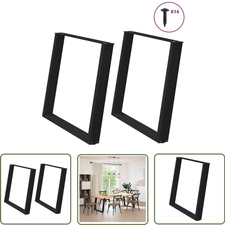 The Living Store Eettafelpoten 2 st U-vormig 90x(72-73) cm staal zwart Eetkamerstoel Eetkamerset Salontafel Bureau Onderstel Industriële Meubels