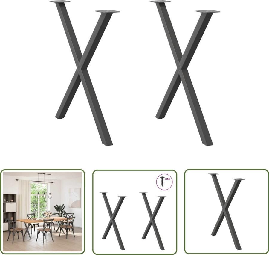 The Living Store Eettafelpoten 2 st X-vormig 80x(72-73) cm staal antraciet Eettafel Potten Metalen Tafelpoten X-vormige Tafelpoten Eettafel Onderstel Tafelondersteuning