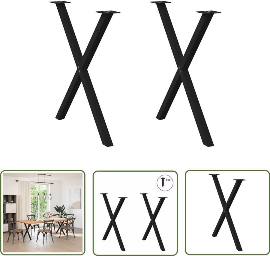 The Living Store Eettafelpoten 2 st X-vormig 80x(72-73) cm staal zwart Eettafel Potten Zwarte Tafelpoten Industriële Tafelpoten Metalen Tafelpoten X-vormige Tafelpoten