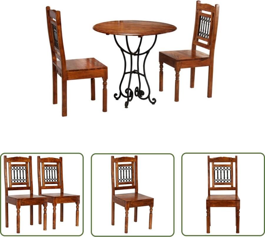 The Living Store Eettafelset Acaciahout Sheeshamafwerking 80x76 cm Handgemaakt Unieke houtnerven Stalen poten 2 stoelen Eetkamerset Acacia Houten Meubels Handgemaakte Meubels Vintage Dining Set Salontafel - Foto 2