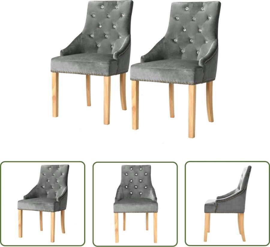 The Living Store Eikenhouten Eetkamerstoelen Set van 2 52 x 58 x 96 cm Zilver Eetkamerstoelen Eikenhouten Stoelen Velvet Stoelen Zilver Meubels Luxe Stoelen