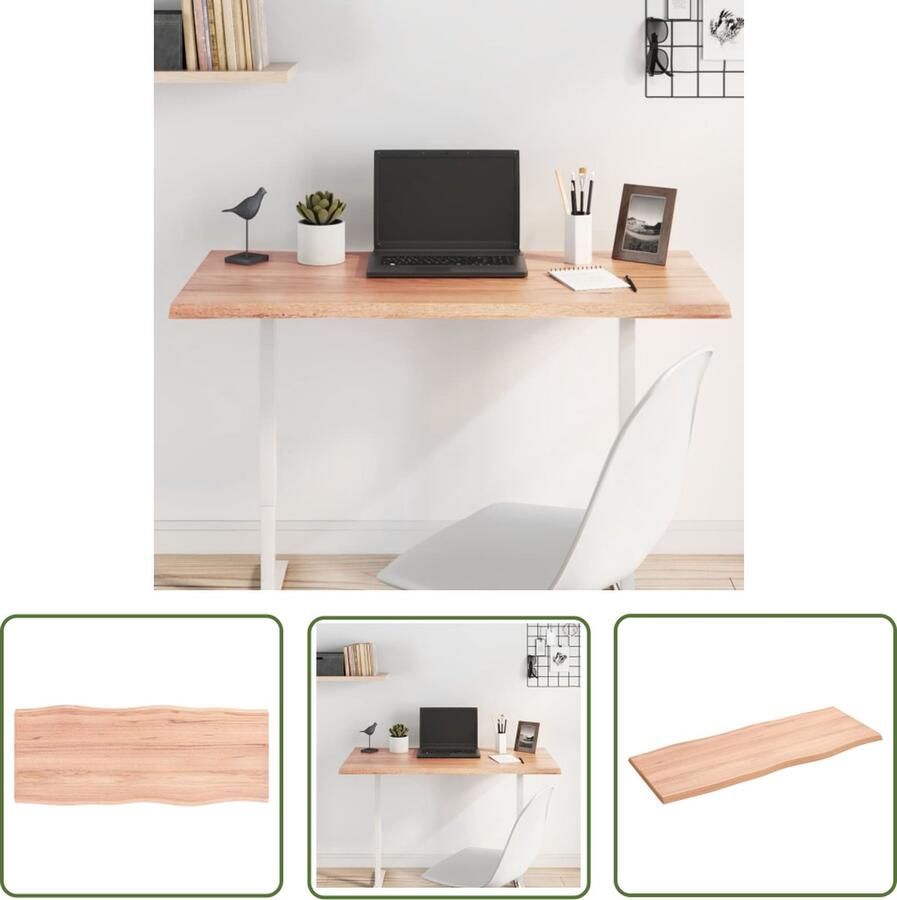 The Living Store Tafelblad natuurlijke rand 100x40x2 cm eikenhout lichtbruin Eikenhouten Tafelblad Vervangen Salontafel Eetkamertafel Oak Wood Furniture