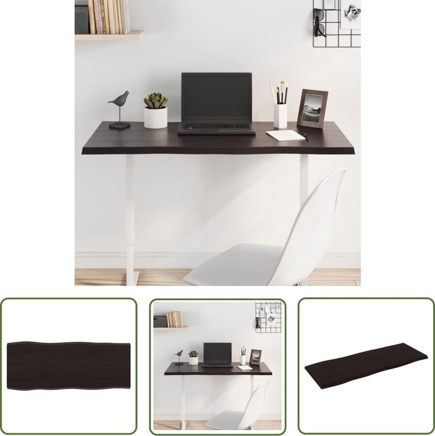 The Living Store Tafelblad natuurlijke rand 100x40x2 cm eikenhout donkerbruin Eikenhouten Tafelblad Vervangen Salontafel Eetkamertafel Vintage Tafelblad - Foto 2