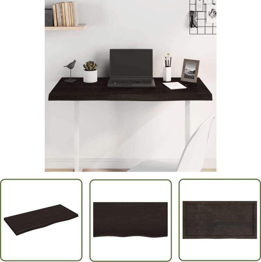 The Living Store Tafelblad 100x50x(2-4)cm behandeld eikenhout donkerbruin Tafelblad Eiken Eikenhouten Tafelblad Massief Eiken Vintage Tafelblad Industriele Tafelblad - Foto 3