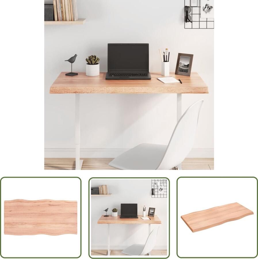 The Living Store Tafelblad natuurlijke rand 100x50x(2-4) cm eikenhout lichtbruin Eikenhouten Tafelblad Vervangen Salontafel Eetkamertafel Handmade Tafelblad - Foto 3