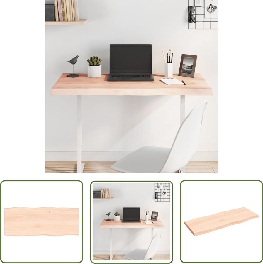 The Living Store Tafelblad natuurlijke rand 100x40x(2-4) cm massief eikenhout Eikenhouten Tafelblad Massief Eikenhout Tafelblad Vervangen Tafelblad Diy Landelijk Tafelblad - Foto 2
