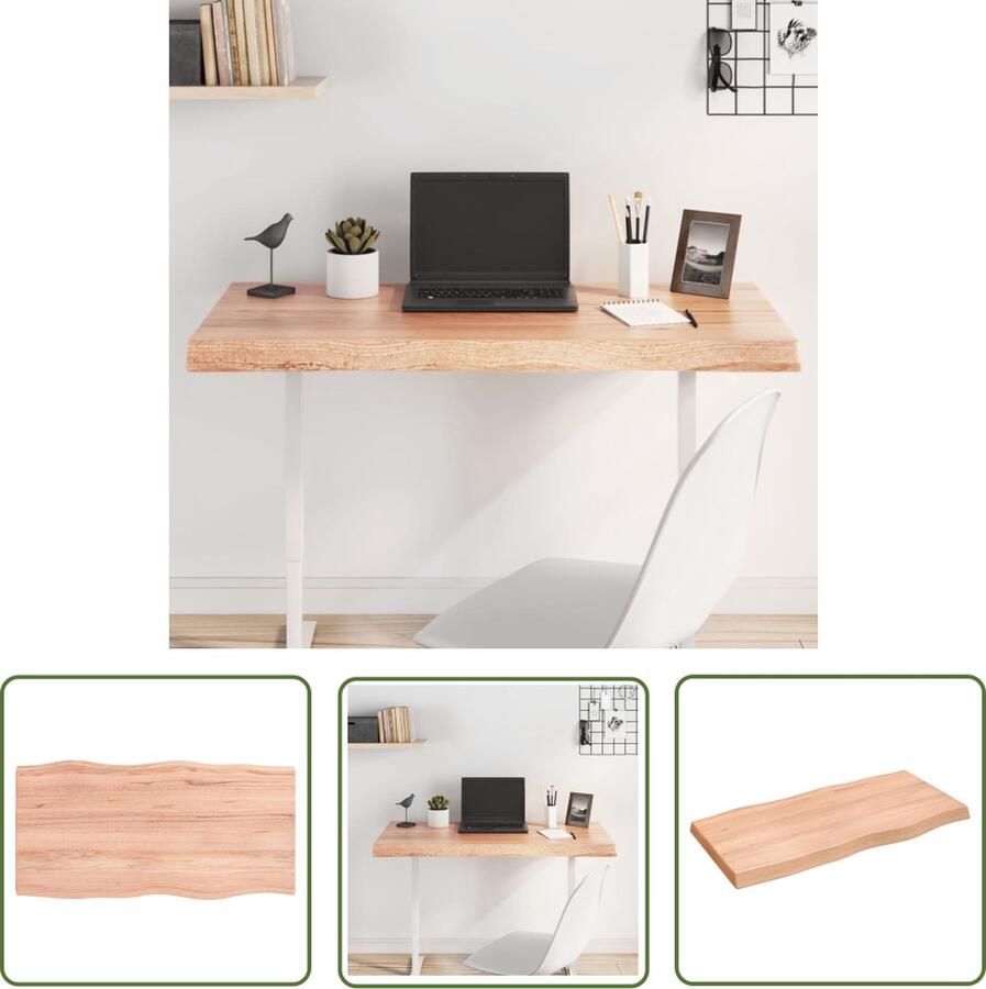 The Living Store Tafelblad natuurlijke rand 100x50x(2-6)cm eikenhout lichtbruin Eikenhouten Tafelblad Vervangen Salontafel Eetkamertafel Vintage Tafelblad - Foto 2