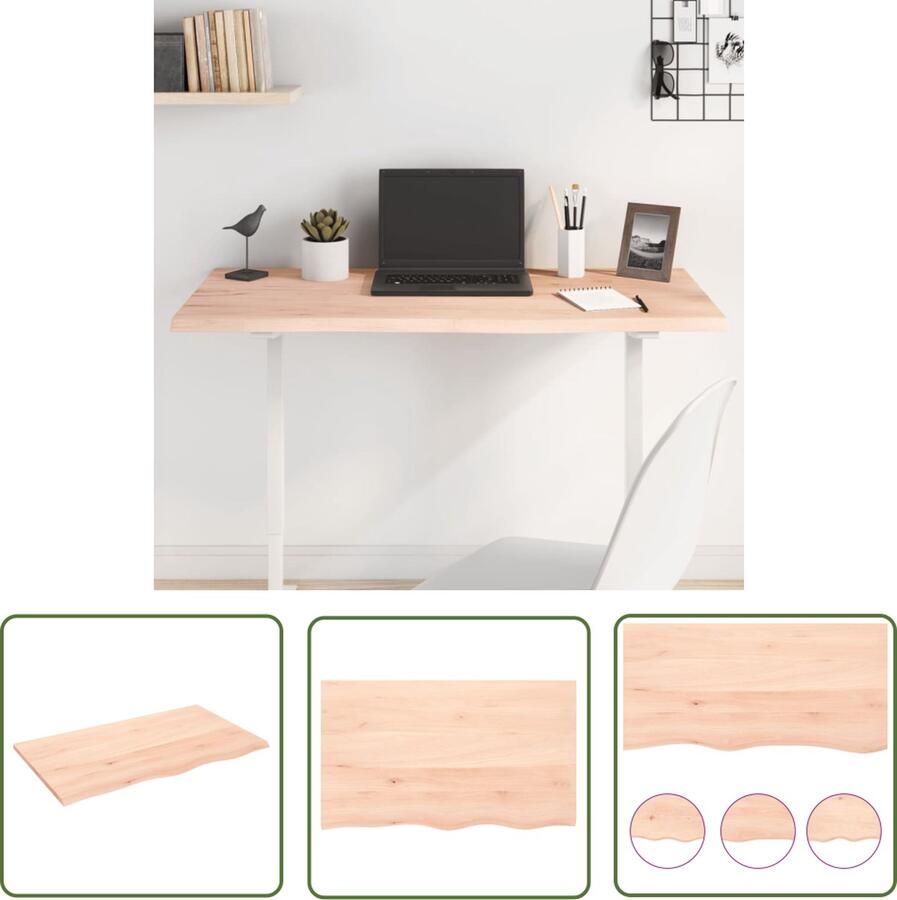 The Living Store Eikenhouten Tafelblad 100x60x2 cm Massief Onbehandeld Natuurlijke Rand