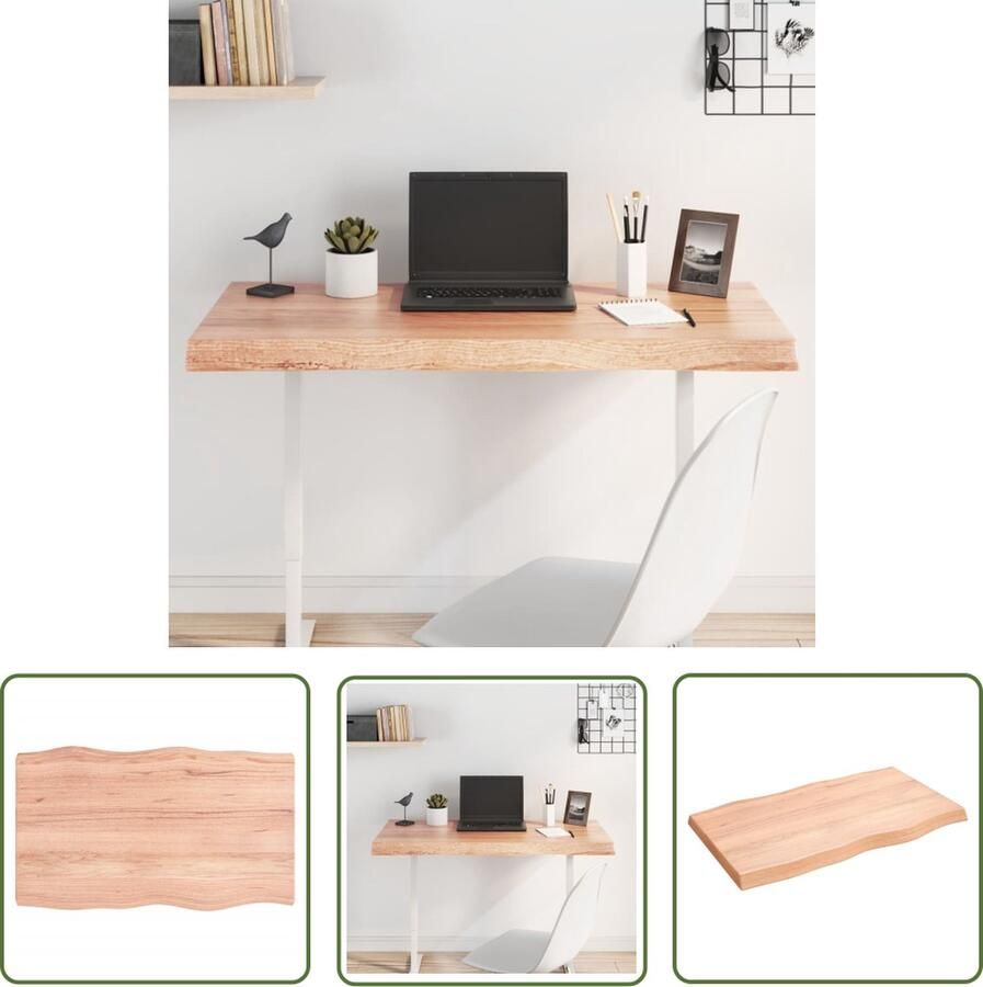 The Living Store Tafelblad natuurlijke rand 100x60x(2-6)cm eikenhout lichtbruin Eikenhouten Tafelblad Vervangen Salontafel Eetkamertafel Oak Wood Furniture - Foto 3