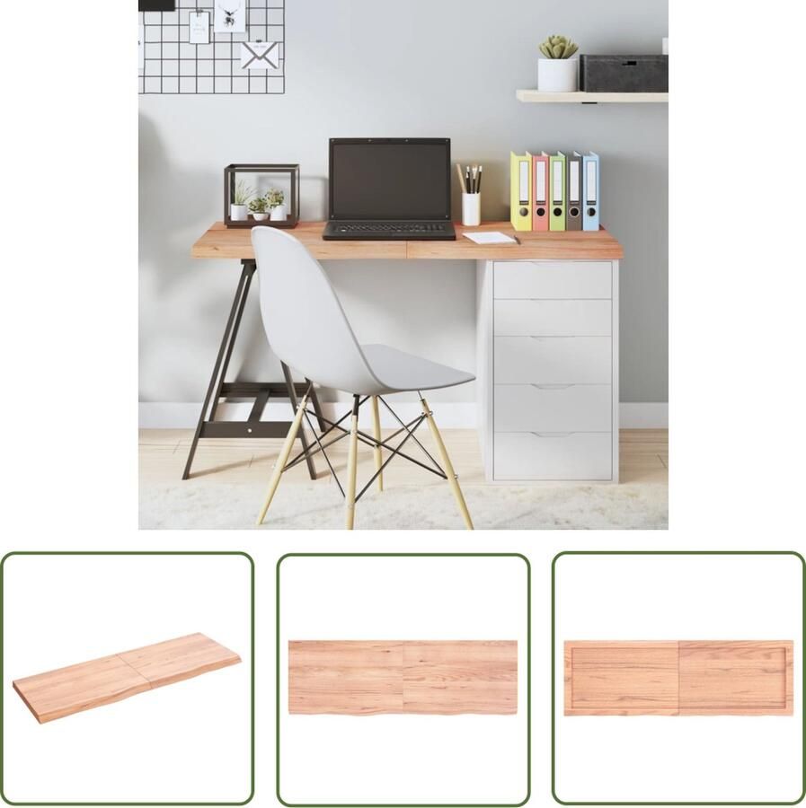 The Living Store Eikenhouten Tafelblad 120 x 40 x 4 cm Lichtbruin Handgemaakt met Natuurlijke Rand Eikenhouten Tafelblad Massief Eikenhout Tafelblad Vervangen Salontafel Eetkamertafel - Foto 2