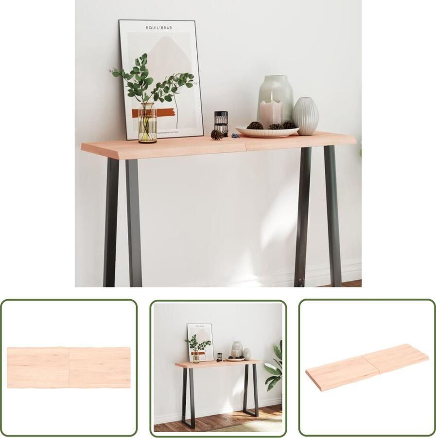 The Living Store Eikenhouten Tafelblad 120 x 40 x 4 cm Onbehandeld Natuurlijke Rand Tafelblad Eiken Eikenhouten Tafelblad Replacement Vintage Tafelblad Landelijk Tafelblad - Foto 2