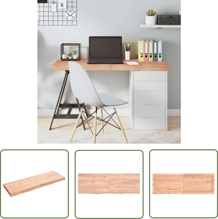 The Living Store Tafelblad 120x40x(2-6)cm behandeld massief eikenhout lichtbruin Tafelblad Eikenhouten Tafelblad Massief Eikenhout Tafeltje Eetkamertafel - Foto 2