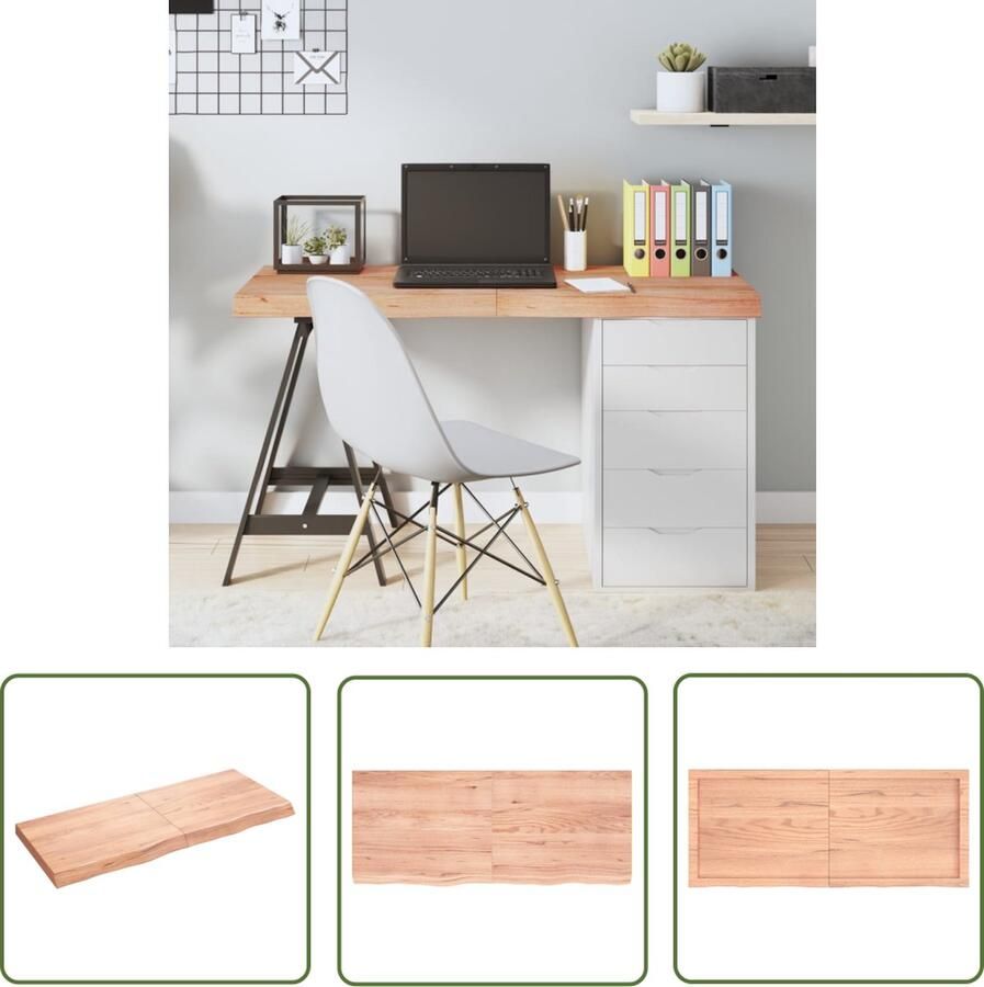 The Living Store Tafelblad 120x50x(2-6)cm behandeld massief eikenhout lichtbruin Eikenhouten Tafelblad Vervangen Massief Eikenhout Salontafel Eetkamertafel - Foto 2