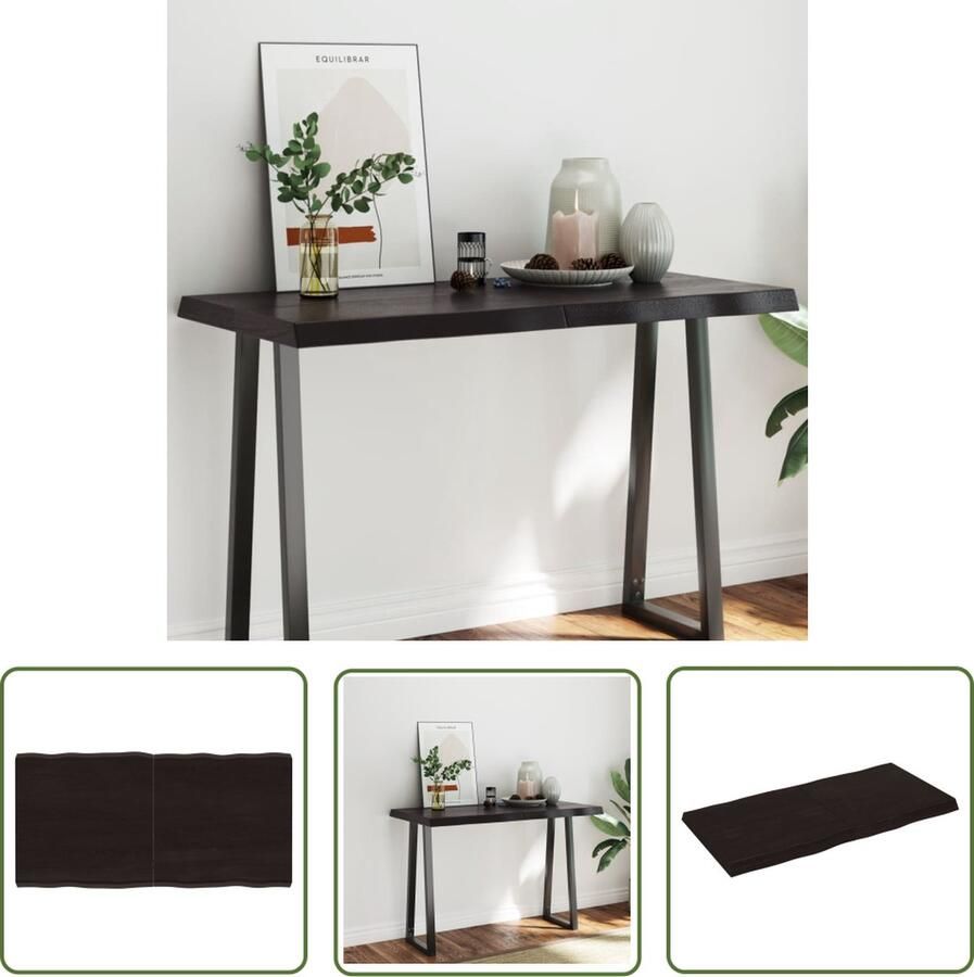 The Living Store Tafelblad natuurlijke rand 120x60x(2-6)cm eikenhout donkerbruin Tafelblad Eikenhouten Tafelblad Salontafel Eetkamertafel Vintage Tafelblad - Foto 2