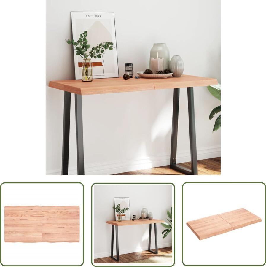 The Living Store Tafelblad natuurlijke rand 120x60x(2-6)cm eikenhout lichtbruin Tafelblad Eikenhout Eikenhouten Tafelblad Vervangen Salontafel Eetkamertafel - Foto 3