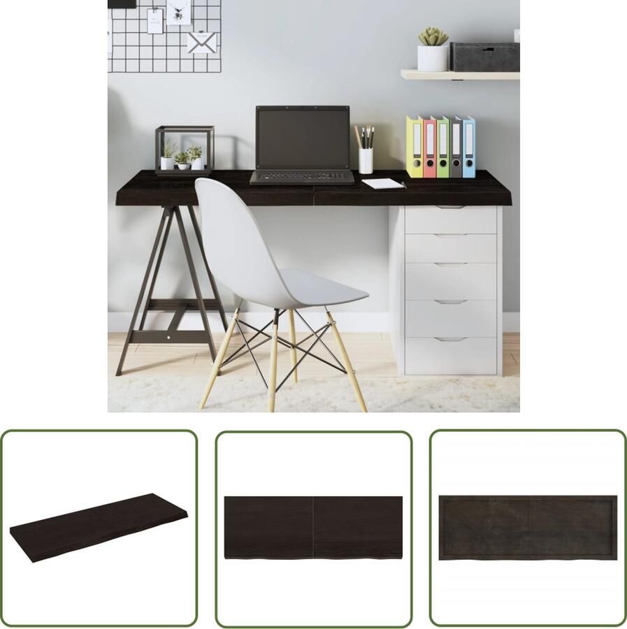The Living Store Tafelblad 140x50x(2-6)cm behandeld eikenhout donkerbruin Eikenhouten Tafelblad Vervangen Salontafel Eettafel Industriële Tafel - Foto 3