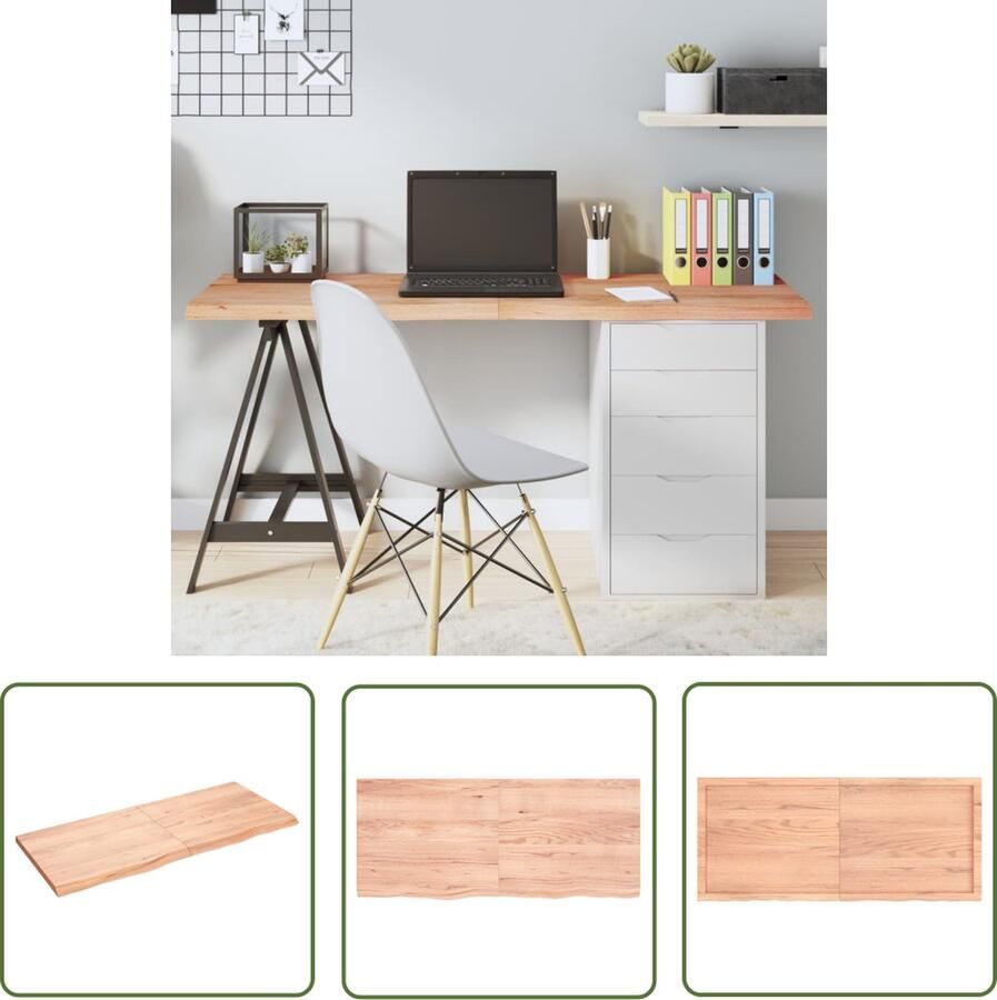 The Living Store Eikenhouten Tafelblad 140x60x4 cm Lichtbruin met Natuurlijke Rand Eikenhouten Tafelblad Vervangen Salontafel Eethoek Keukenblad - Foto 2