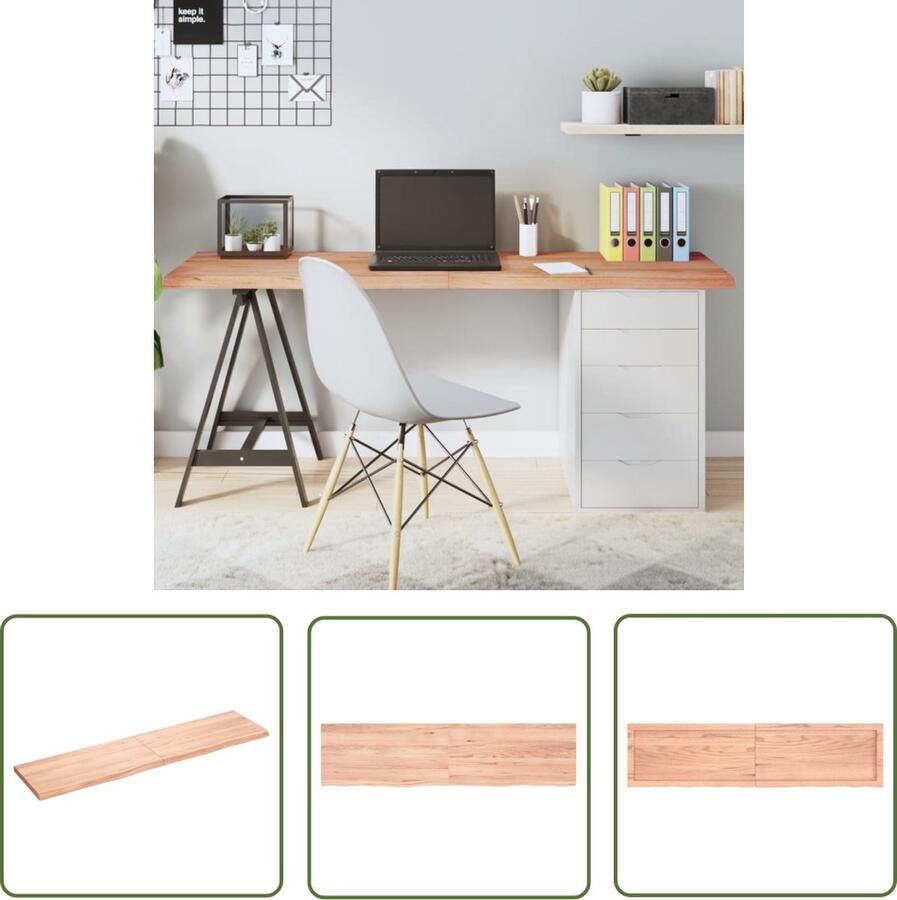 The Living Store Tafelblad 160x40x(2-4)cm behandeld massief eikenhout lichtbruin Eikenhouten Tafelblad Vervangen Massief Eikenhout Salontafel Eetkamertafel - Foto 2