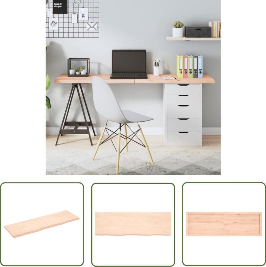 The Living Store Tafelblad 160x50x(2-4) cm onbehandeld massief eikenhout Eikenhouten Tafelblad Vervangen Massief Eikenhout Eetkamertafel Salontafel - Foto 3