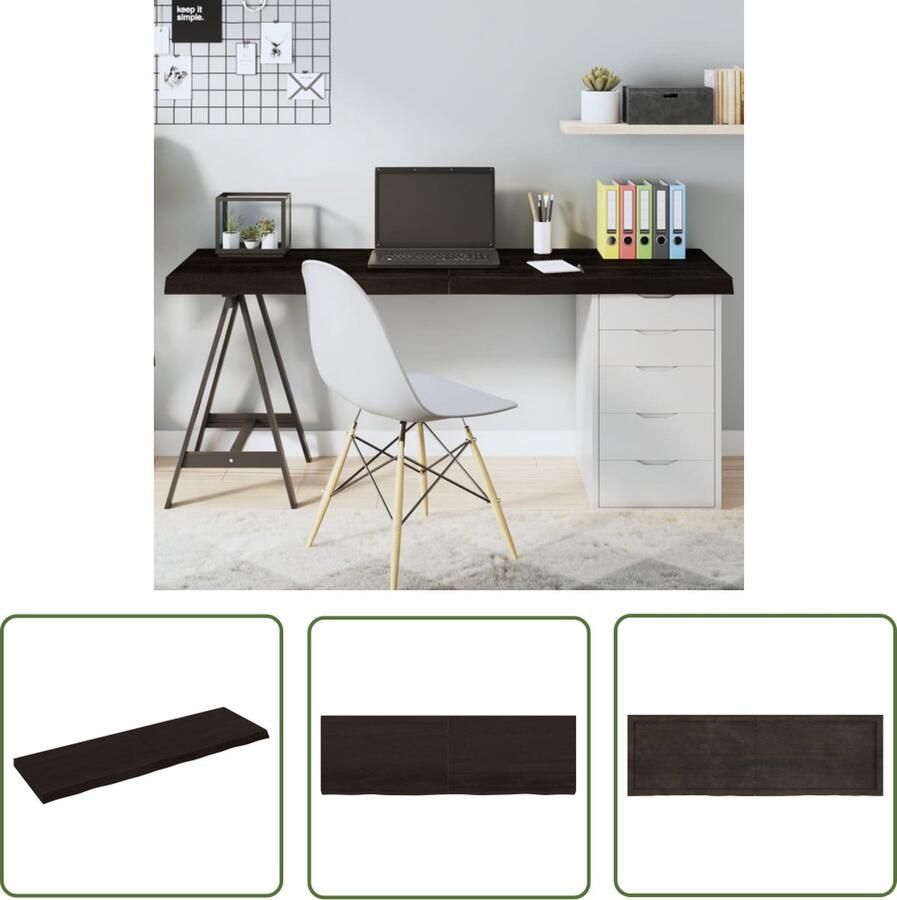 The Living Store Tafelblad 160x50x(2-6)cm behandeld eikenhout donkerbruin Tafelblad Eikenhouten Tafelblad Salontafel Eetkamertafel Donkergroene Tafel - Foto 2