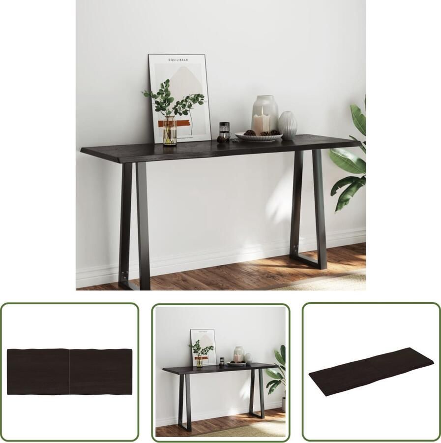 The Living Store Tafelblad natuurlijke rand 160x60x(2-4)cm eikenhout donkerbruin Tafelblad Eiken Eikenhouten Tafelblad Vervangen Salontafel Eethoek - Foto 2