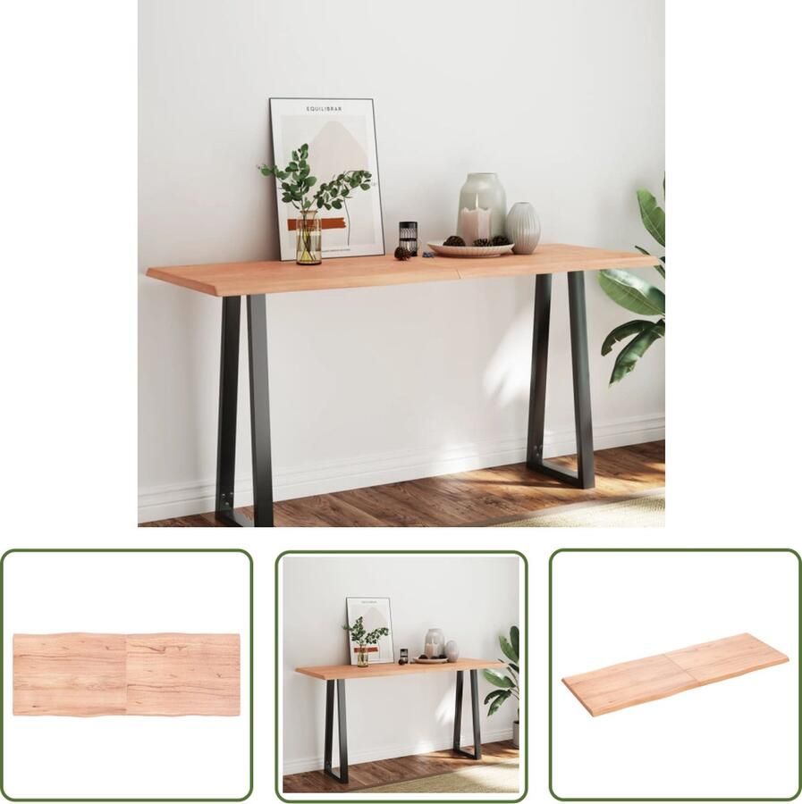 The Living Store Tafelblad natuurlijke rand 160x60x(2-4) cm eikenhout lichtbruin Eikenhouten Tafelblad Massief Eikenhout Tafelblad Vervangen Salontafel Eetkamertafel - Foto 2