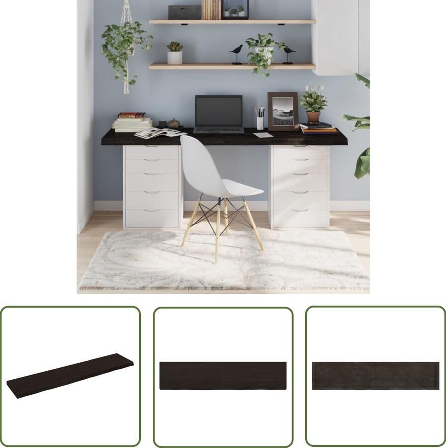 The Living Store Tafelblad 180x40x(2-6)cm behandeld eikenhout donkerbruin Eikenhouten Tafelblad Vervangen Salontafel Eetkamertafel Oak Dining Table - Foto 3