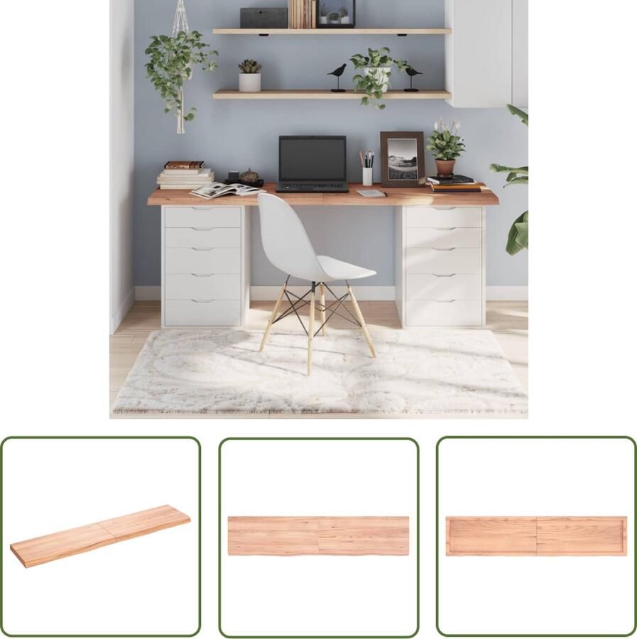 The Living Store Tafelblad 180x40x(2-6)cm behandeld massief eikenhout lichtbruin Eikenhouten Tafelblad Vervangen Salontafel Eetkamertafel Oak Dining Table - Foto 2