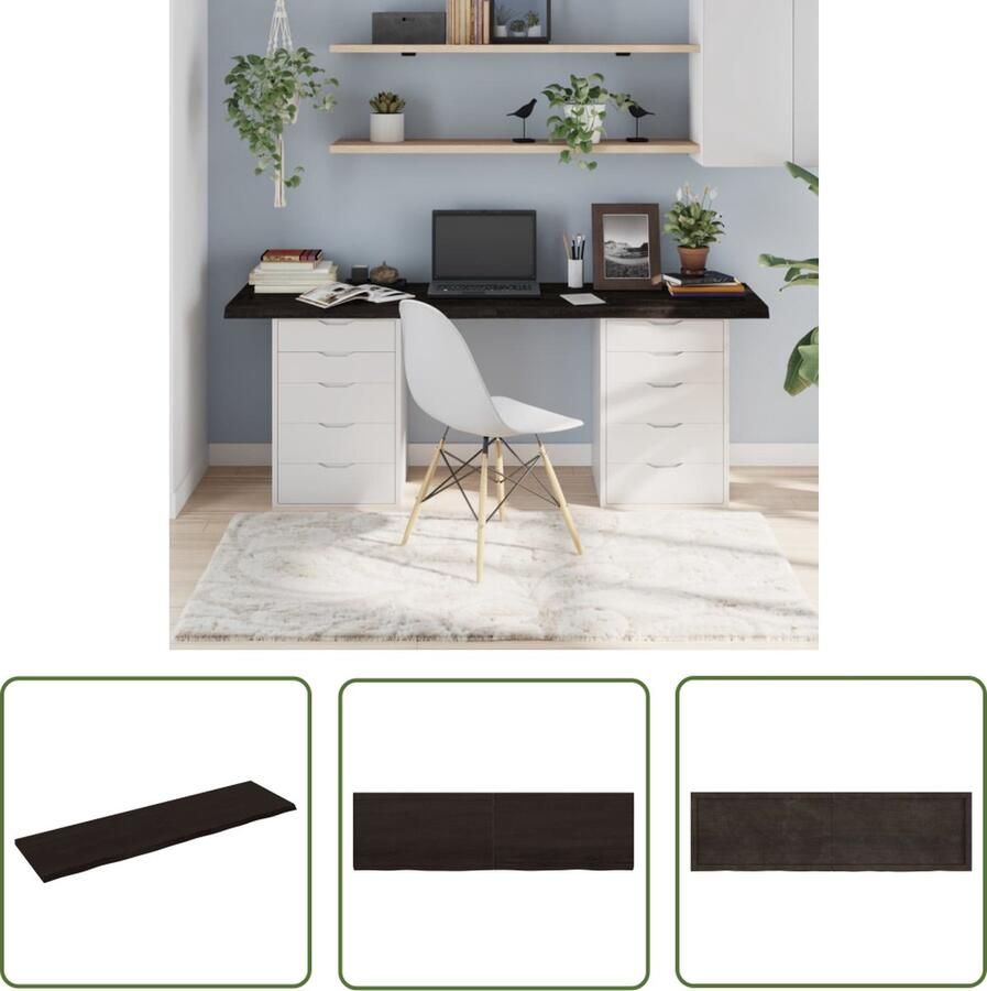 The Living Store Tafelblad 180x50x(2-4)cm behandeld eikenhout donkerbruin Eikenhouten Tafelblad Vervangen Salontafel Eetkamertafel Oak Dining Table - Foto 3