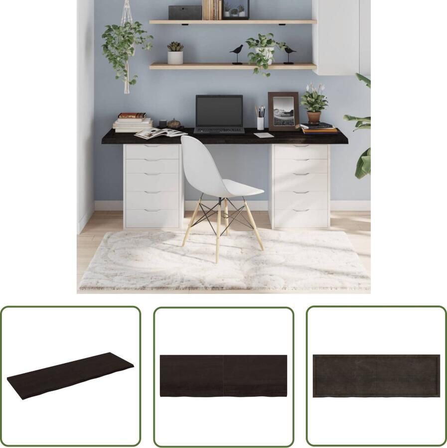 The Living Store Tafelblad 180x60x(2-4)cm behandeld eikenhout donkerbruin Eikenhouten Tafelblad Vervangen Salontafel Eethoek Diningtable - Foto 3