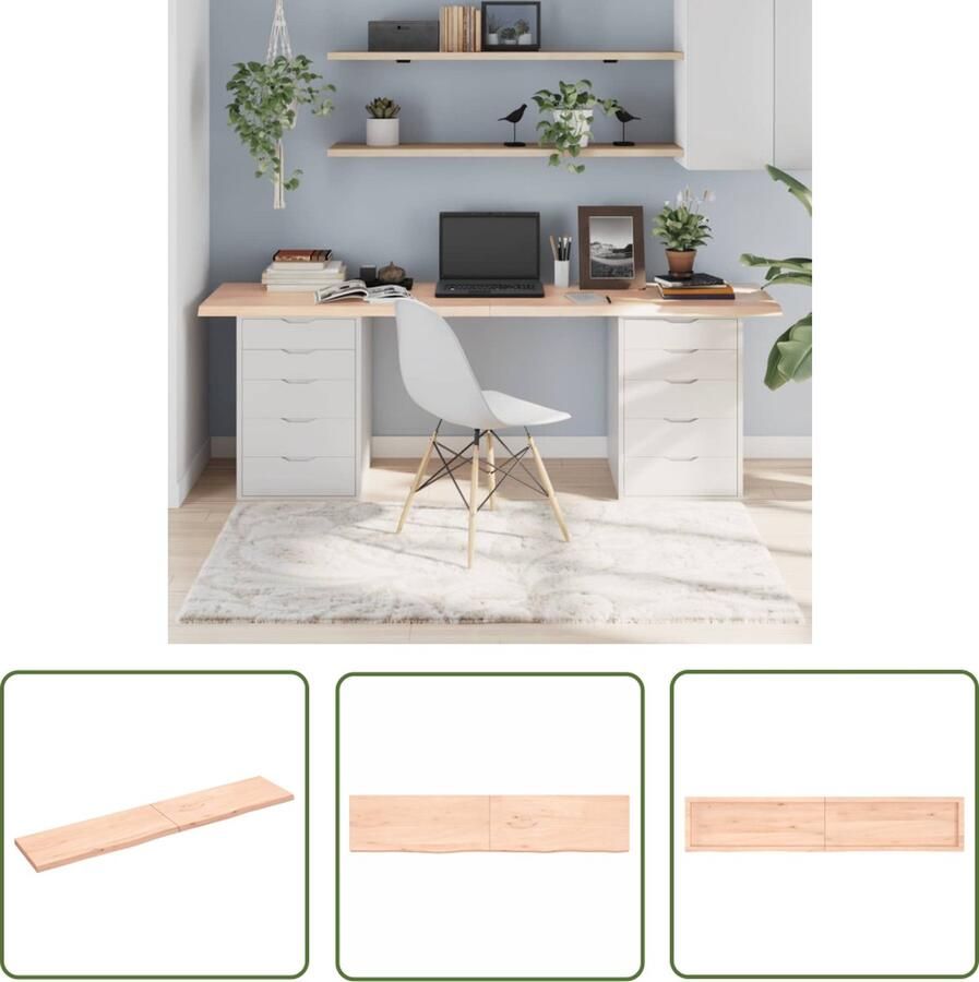 The Living Store Eikenhouten Tafelblad 200 x 40 x 4 cm Onbehandeld massief eikenhout